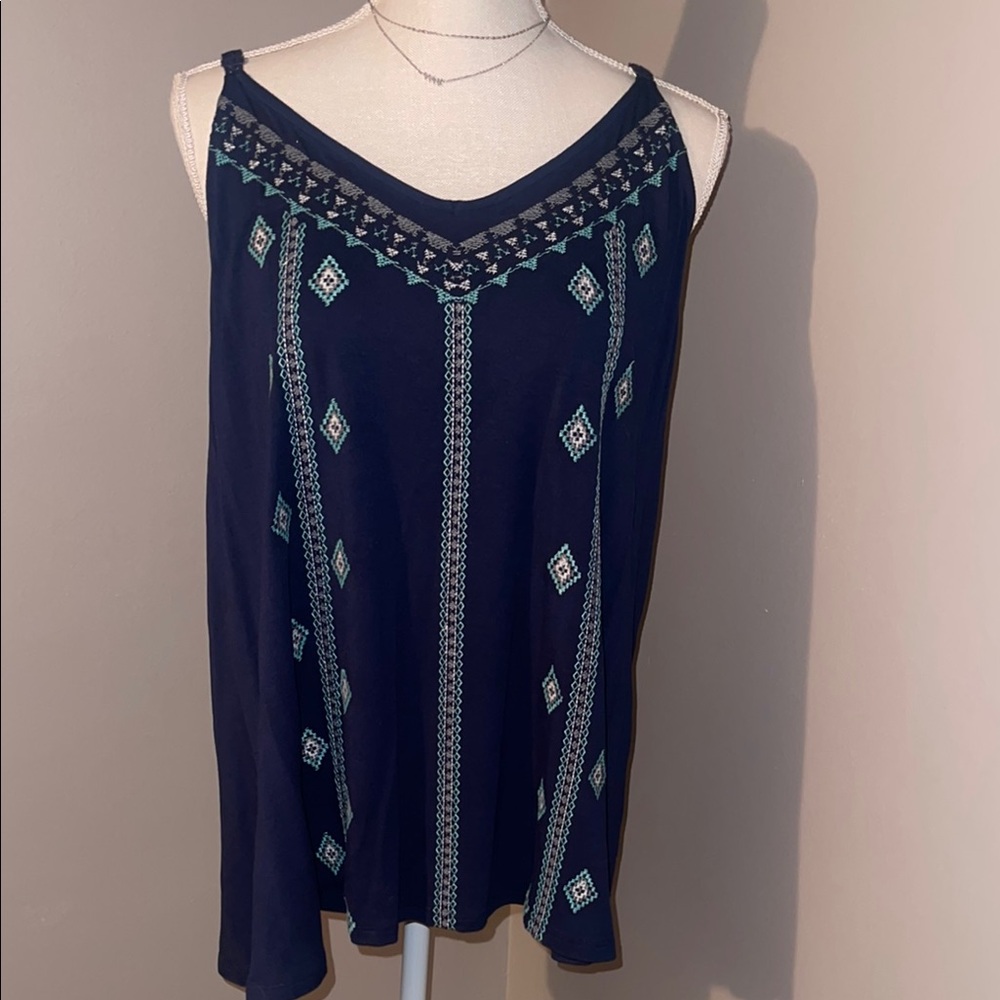 Torrid Embroidered Navy Blue Sleeveless Top